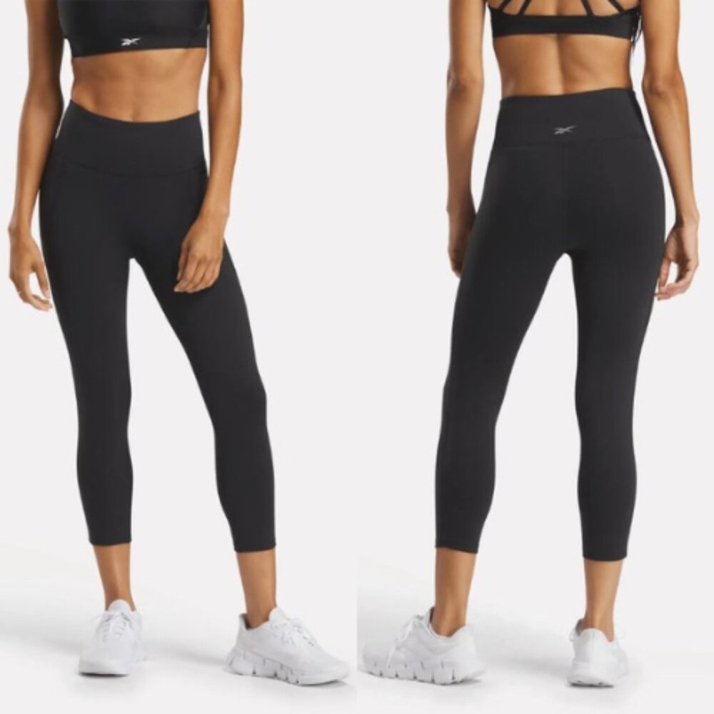 Reebok Women's Performance Pockets Lux 3/4 High Rise Leggings Black Small NWT